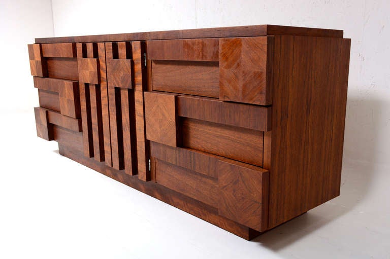 Mid-Century Modern Lane Brutalist Triple Dresser / Credenza