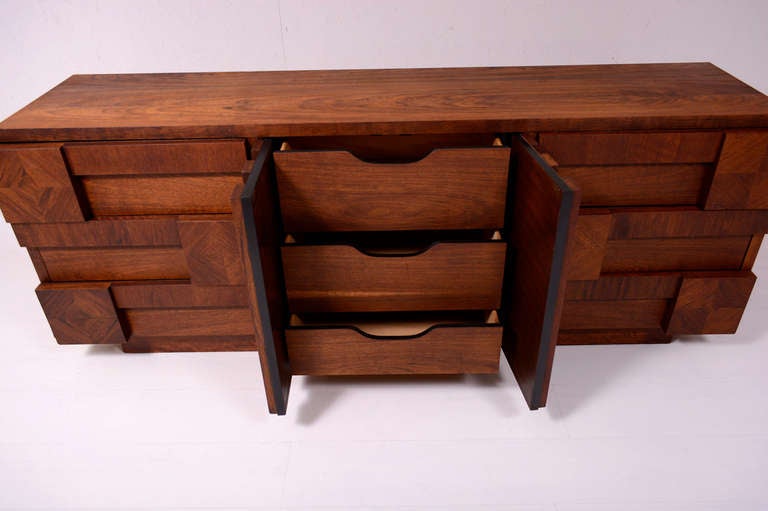 Walnut Lane Brutalist Triple Dresser / Credenza