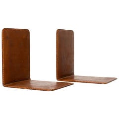 Pair of Leather Bookends, Hermes Style