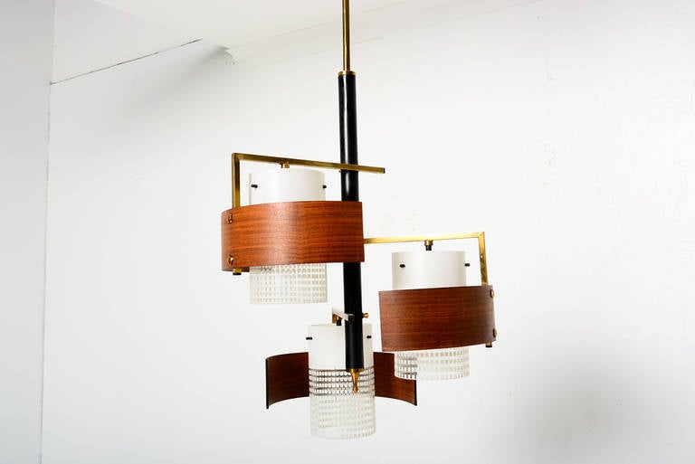 Brass Italian Chandelier with Teak Diffusers