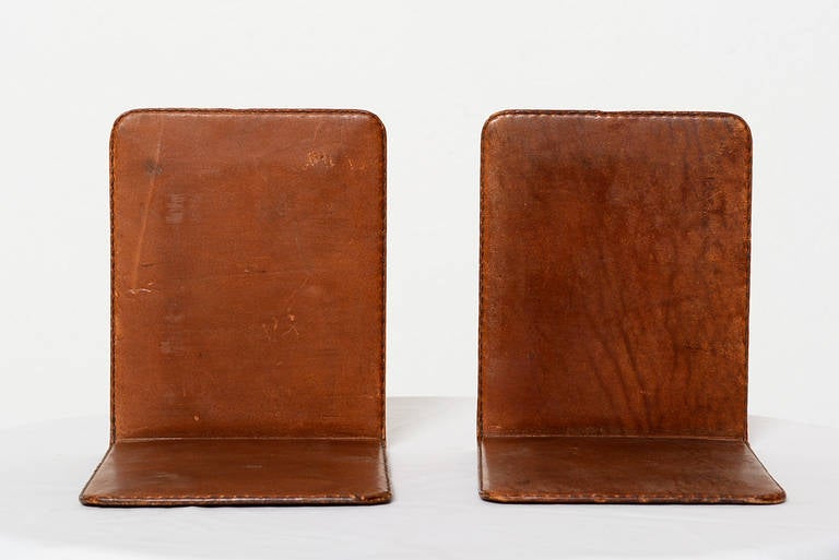 Pair of Leather Bookends, Hermes Style