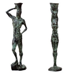 Mid Century Modern Bronze Sculpture Holders After Giacometti