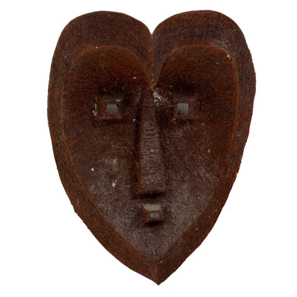 1990s Art Custom Metal Mask Cubist Heart Wall Sculpture