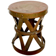 Hollywood Regency Hand Hammered Brass Stool Designer