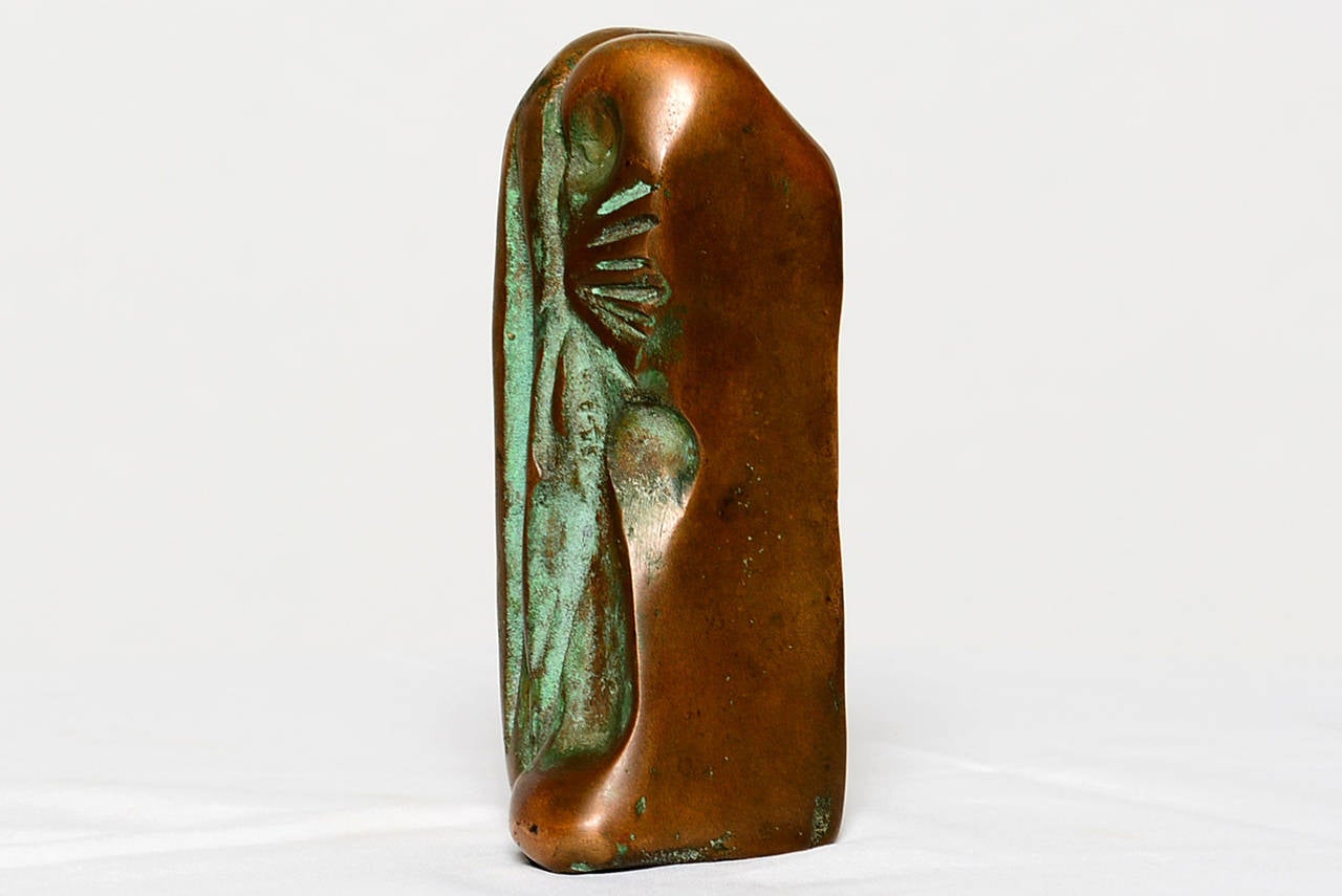 For your consideration a custom-made abstract sculpture in solid bronze with verdigris patina.

Unmarked, no signature from the maker present. 

Other sculpture from the same maker in other listing.