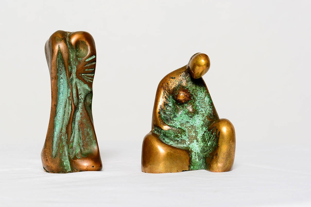For your consideration a small bronze sculpture of the Madonna and child. 

Verdigis patina present in some areas of the sculpture. 

Sculpture unsigned, no information available on the artist. 

Other abstract sculpture from the same artist