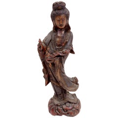 Antique Kwan Yin Wooden Sculpture