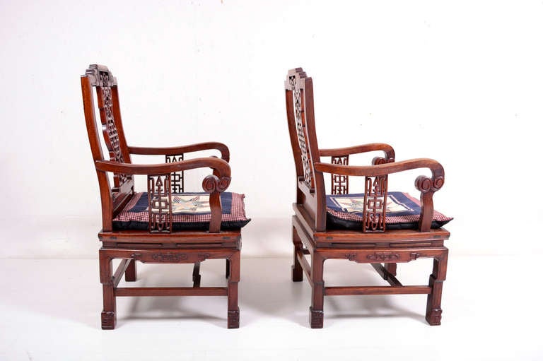 Pair of Rosewood Chinese Arm Chairs For Sale at 1stDibs