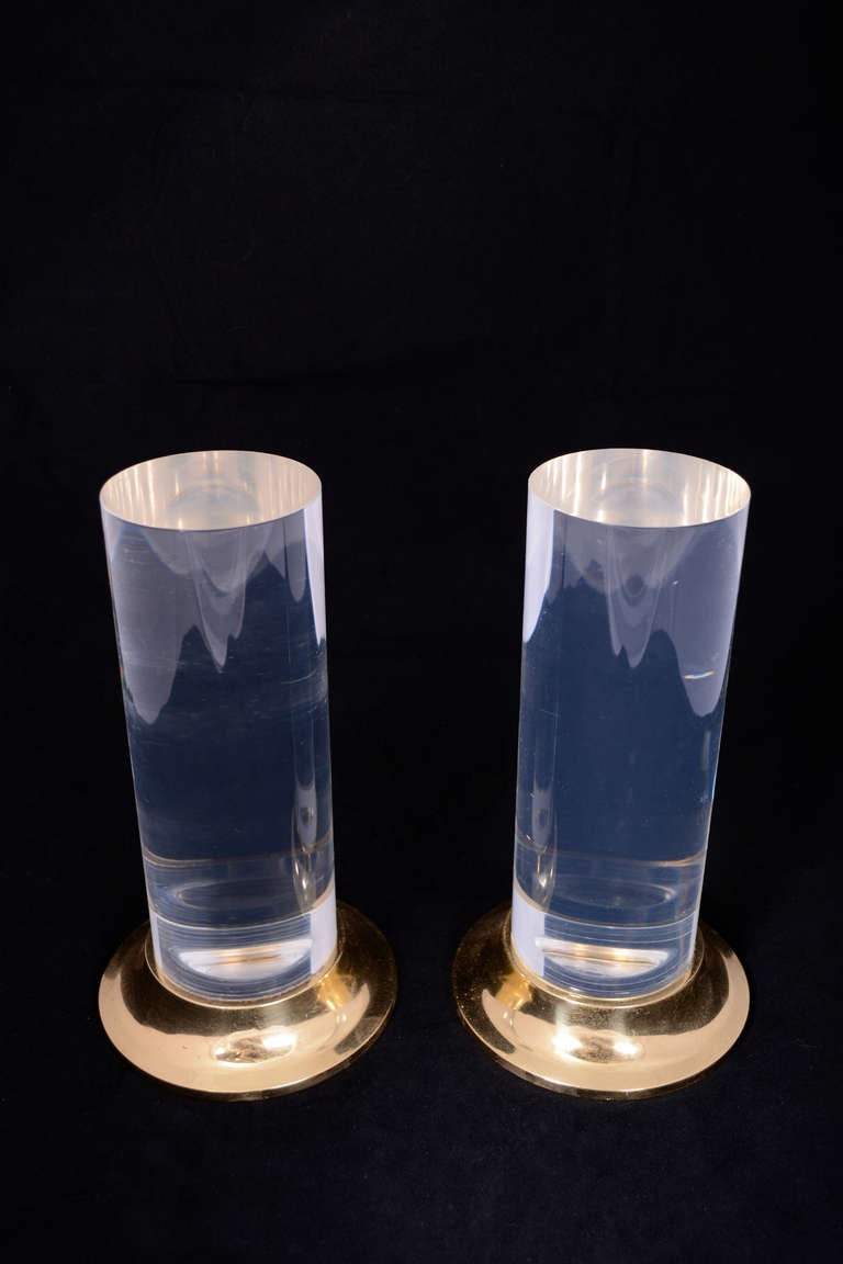 American Karl Springer Lucite Candle Holders  Candlesticks Pair
