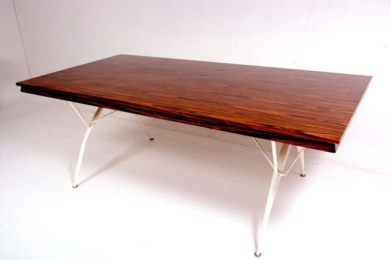 Brass Mexican Modernist Mid-Century Modern Dining Rosewood Table with Chairs