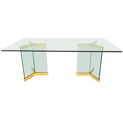 Glass and Brass Dining Table  Leon Rosen for PACE
