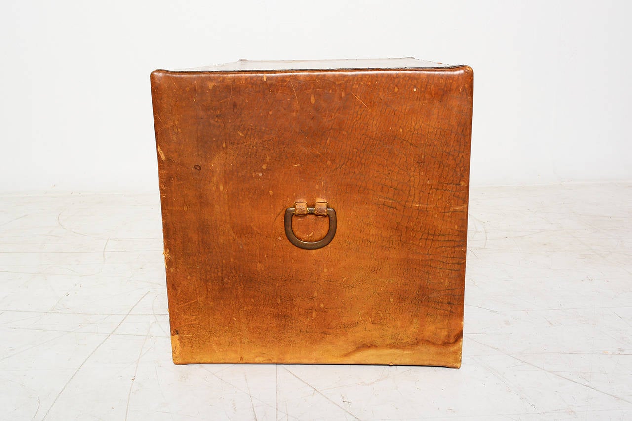 Mexican Vintage Leather and Brass Coffee Table