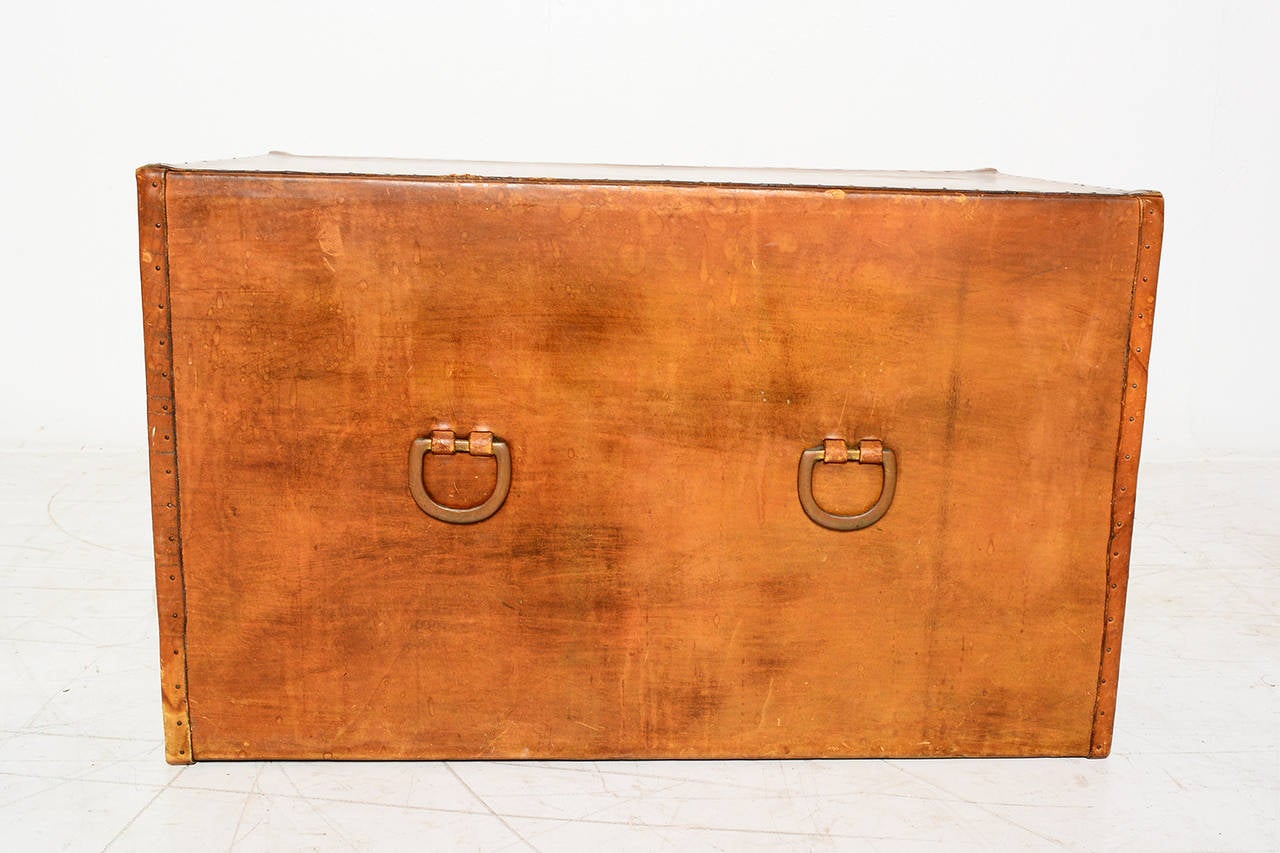 Vintage Leather and Brass Coffee Table 2