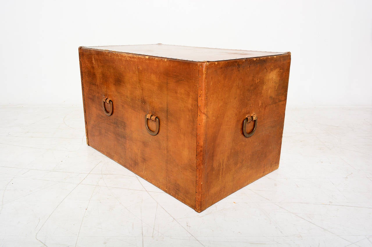 Vintage Leather and Brass Coffee Table 3