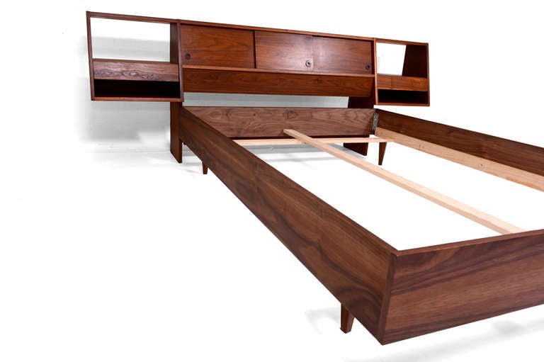 queen platform bed with floating nightstands