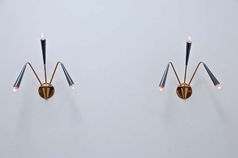 Pair of Italian Brass Sconces In Excellent Condition In Los Angeles, CA