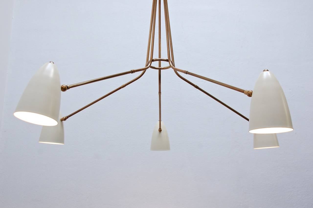 Mid-20th Century Large Five-Arm Flush Mount Chandelier from Italy