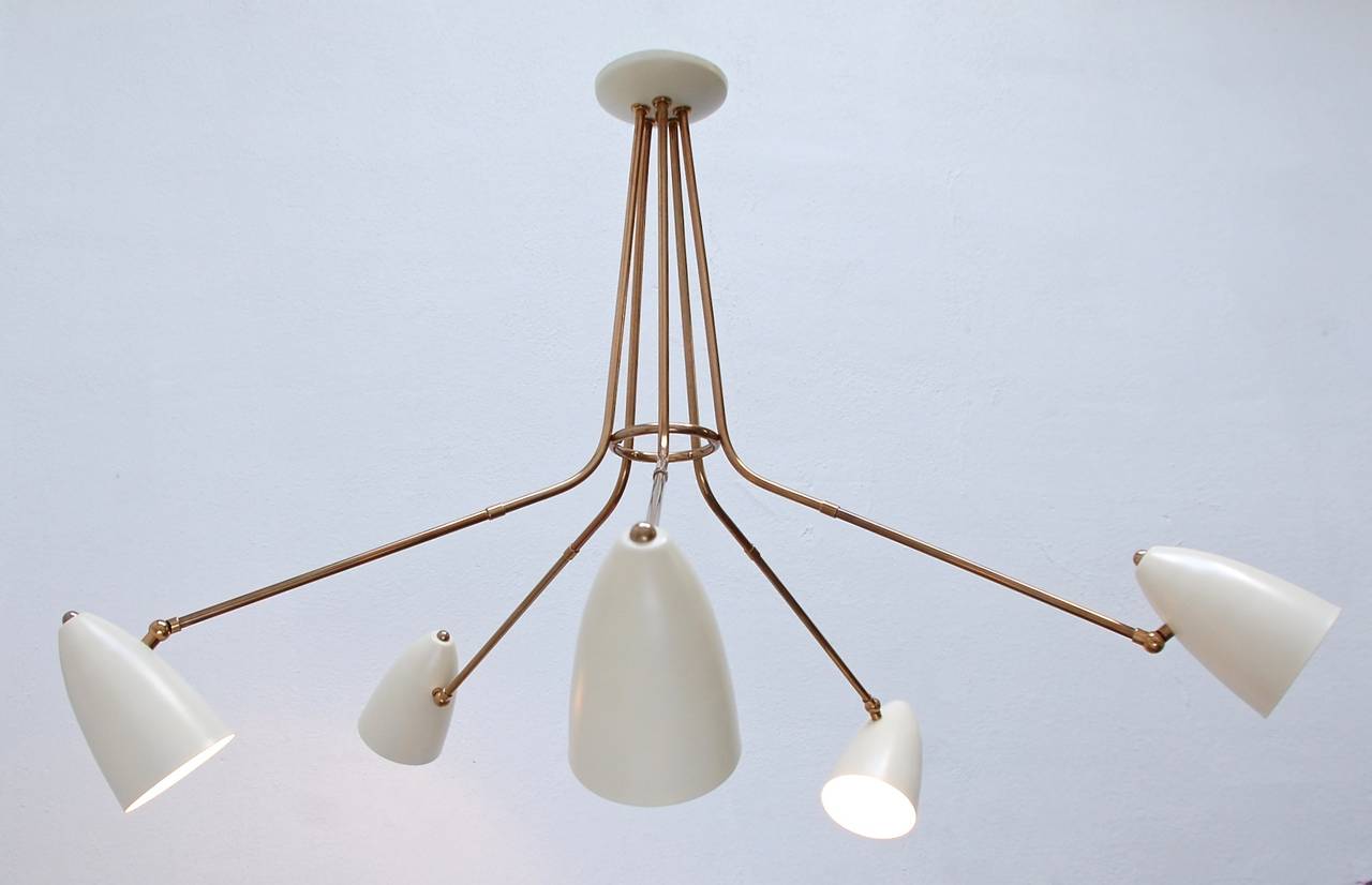 Mid-Century Modern Large Five-Arm Flush Mount Chandelier from Italy