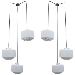 Retro Italian Tri Glass Chandeliers