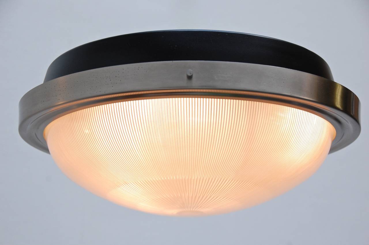 Commanding large Sergio Mazza wall or ceiling flush mount lights. (Three) E26 medium based sockets in each fixture.