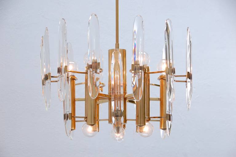 Mid-Century Modern Sciolari Crystal and Brass Chandelier