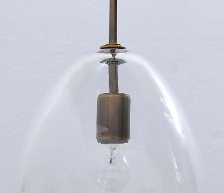 Brass Large Glass Drop Pendant For Sale