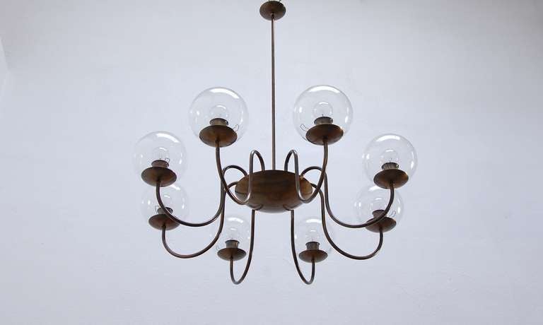 Mid-20th Century 8 Globe Italian Brass Chandeliers