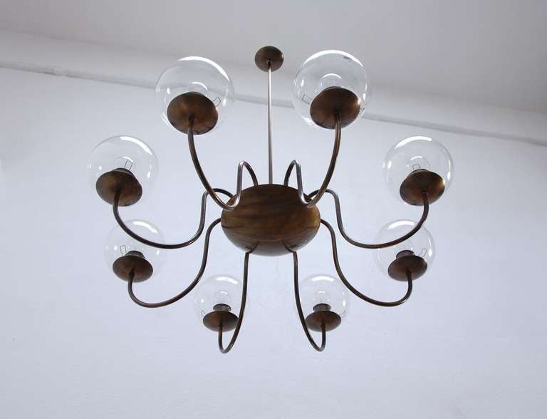 Blown Glass 8 Globe Italian Brass Chandeliers