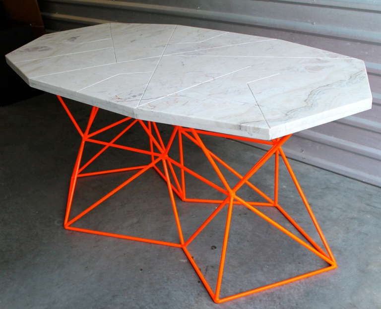 Futuristic Asymmetrical Geometric Marble Dining Table or Desk.
By Alberto Vieyra.
Handcrafted in San Diego, California in 2009.