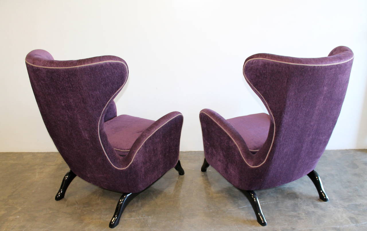 Mid-Century Modern Pair of 1950s Italian Sculptural Wingback Chairs