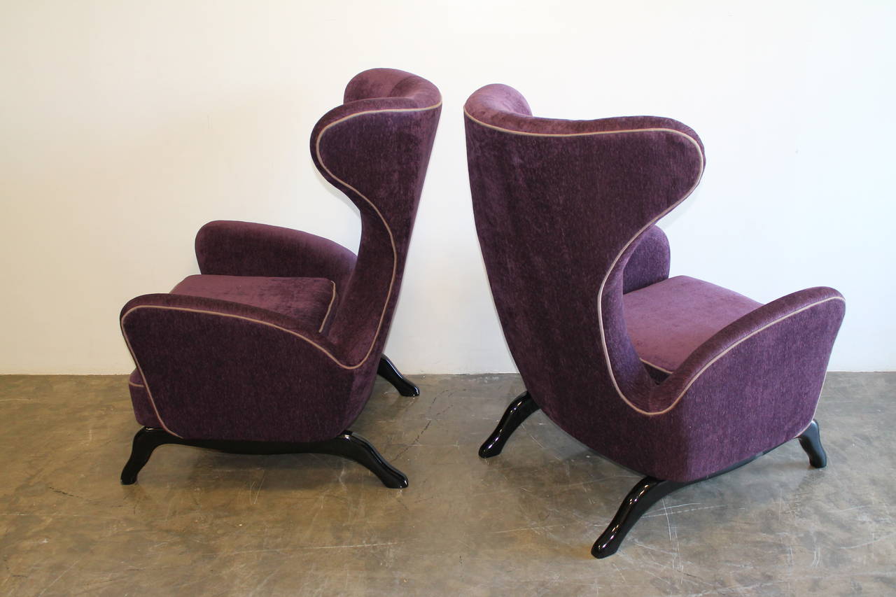 Pair of 1950s Italian Sculptural Wingback Chairs 2