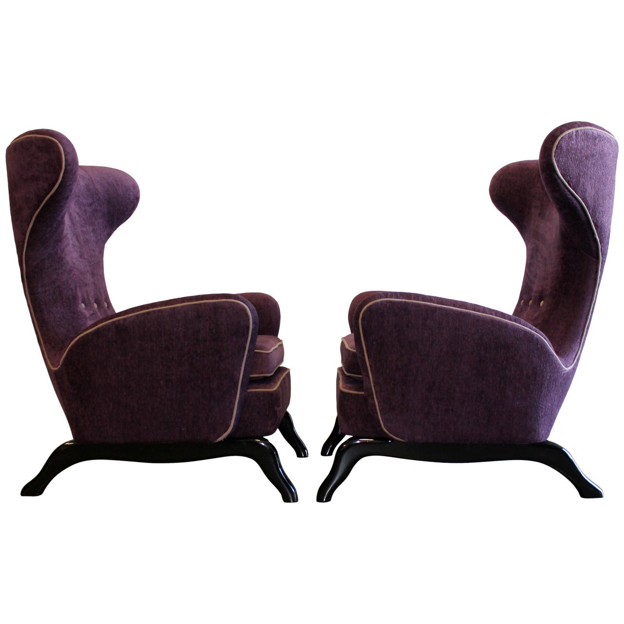 Pair of 1950s Italian Sculptural Wingback Chairs