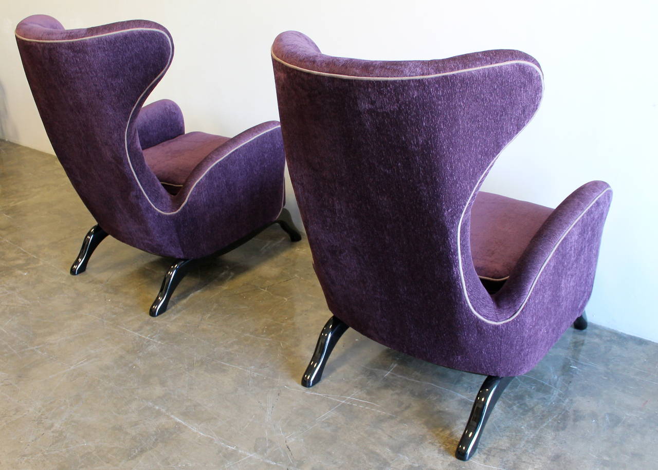 Pair of 1950s Italian Sculptural Wingback Chairs 3