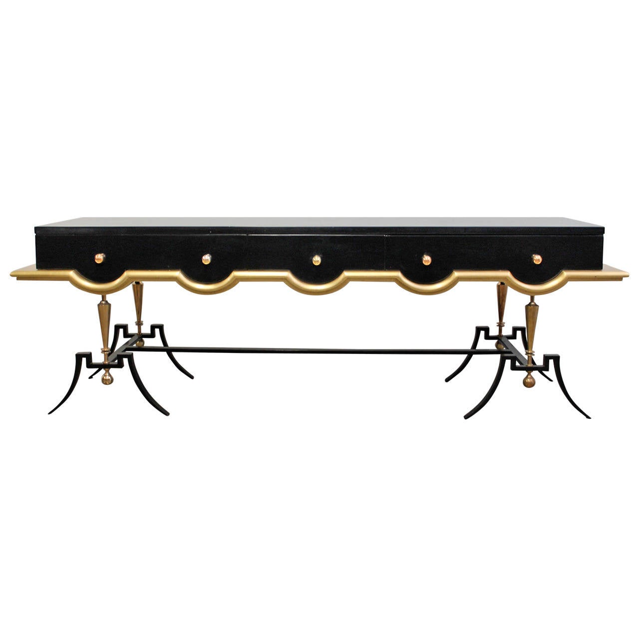 Black Lacquer and Gold Leaf Console by Arturo Pani in the Style of Jean Royère For Sale