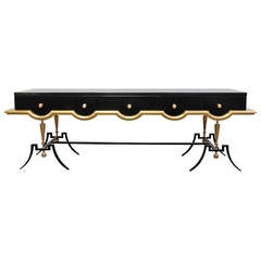 Black Lacquer and Gold Leaf Console by Arturo Pani in the Style of Jean Royère