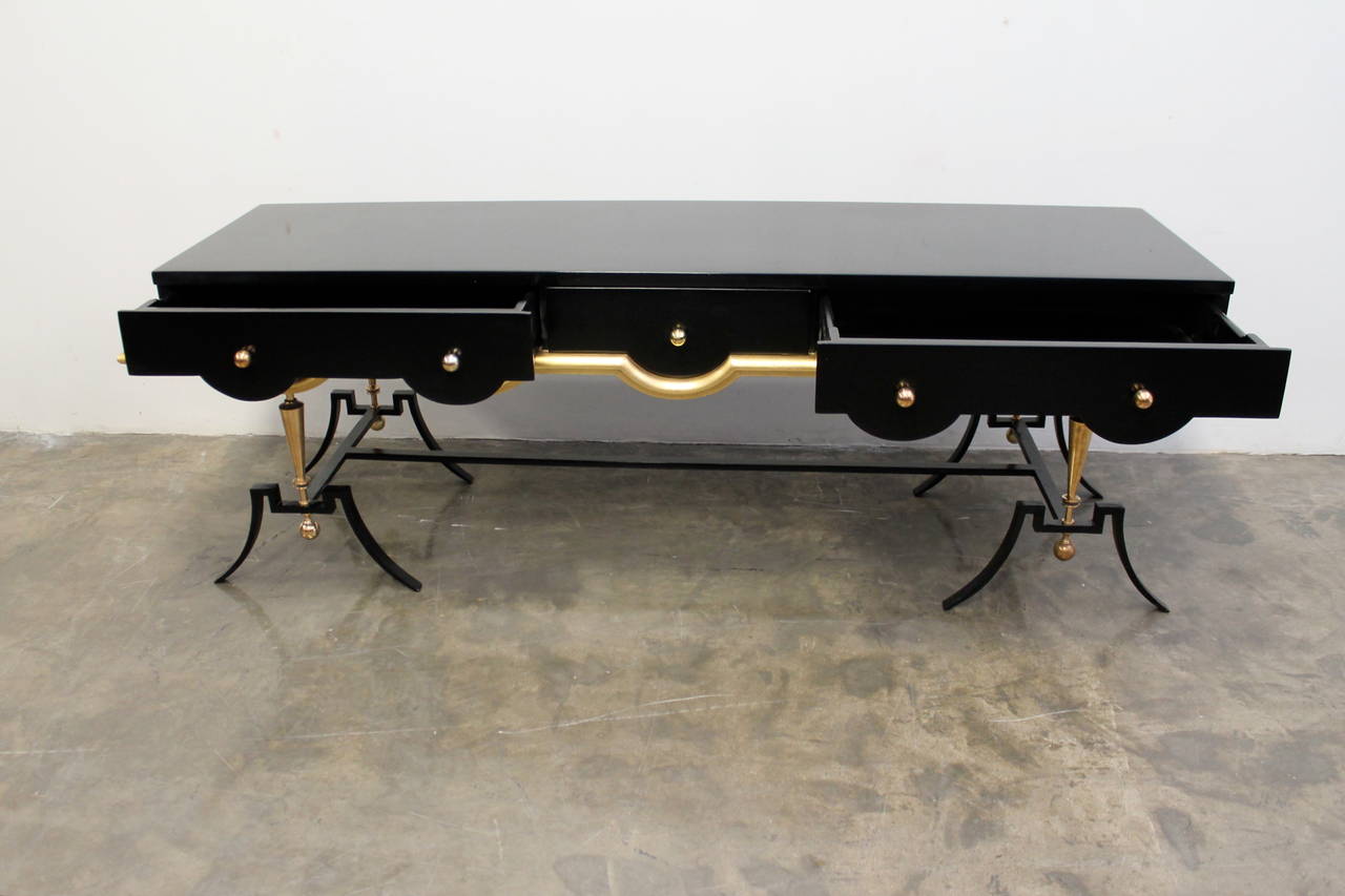 Mid-20th Century Black Lacquer and Gold Leaf Console by Arturo Pani in the Style of Jean Royère For Sale