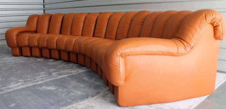 1970's De Sede Non-Stop Leather Sofa DS-600 In Excellent Condition In San Diego, CA