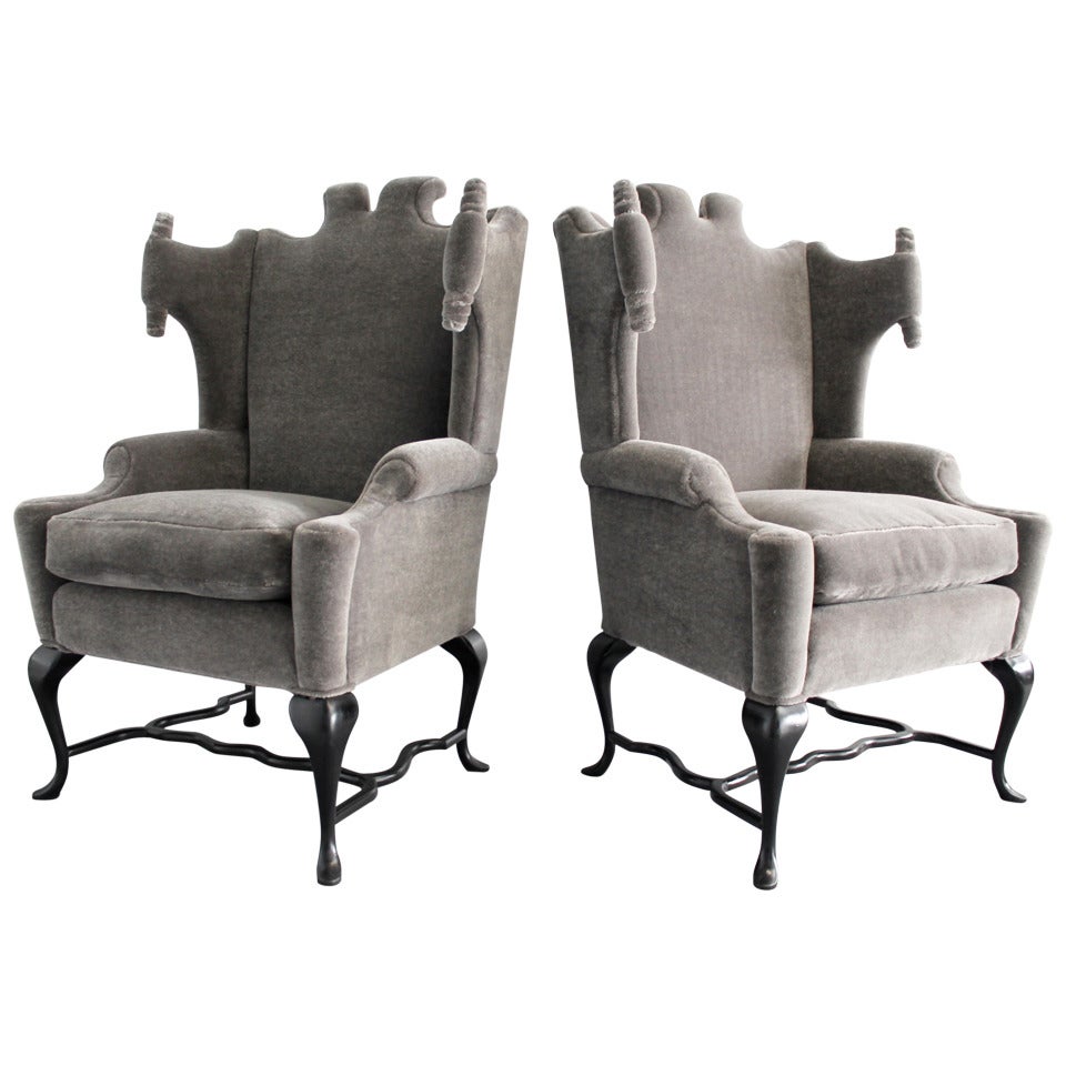 Documented Pair of Mohair Wingback Chairs by Arturo Pani, Mexico City, 1950s