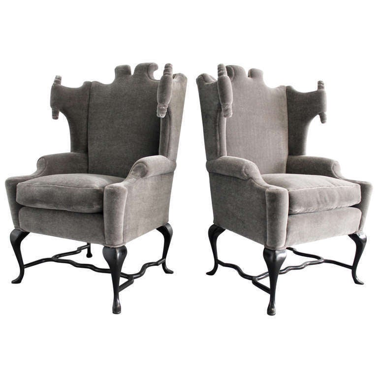 Documented Pair of Mohair Wingback Chairs by Arturo Pani, Mexico City, 1950s In Excellent Condition In San Diego, CA