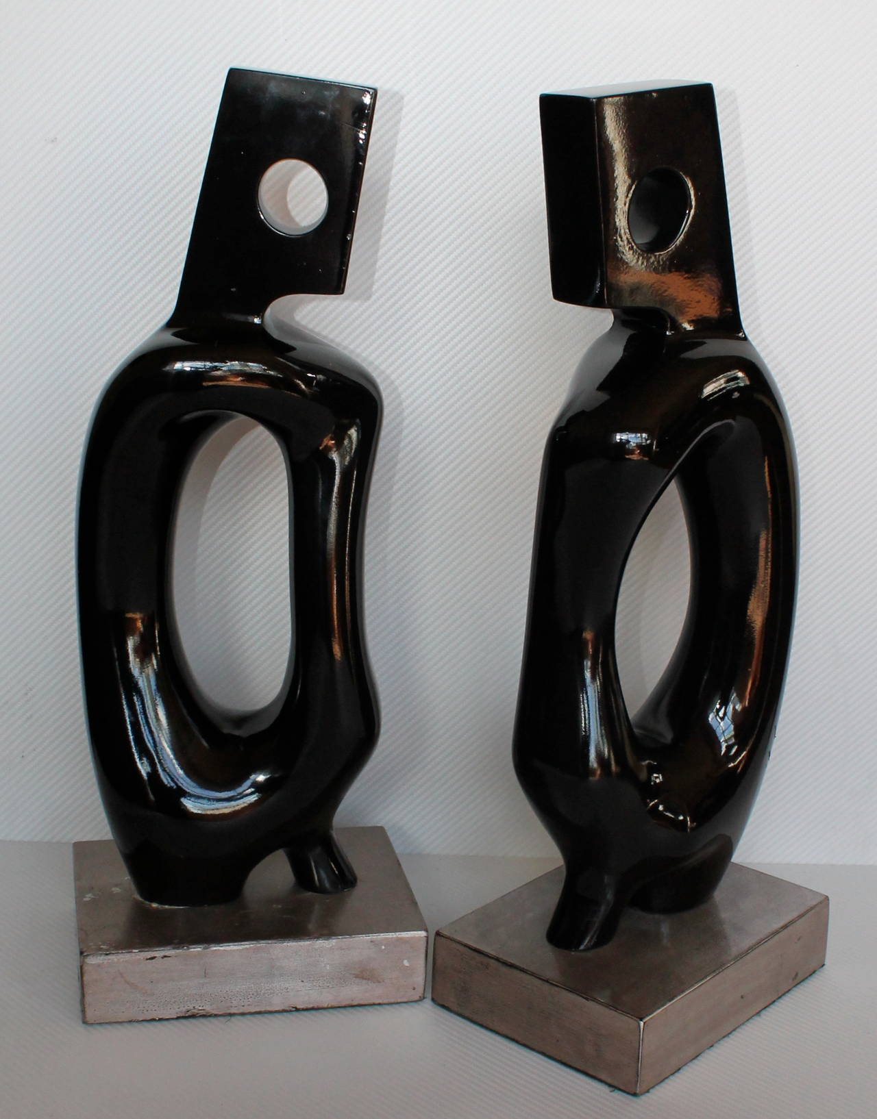 Set of Two Biomorphic Organic Carved Lacquered Wood Sculptures In Good Condition For Sale In San Diego, CA
