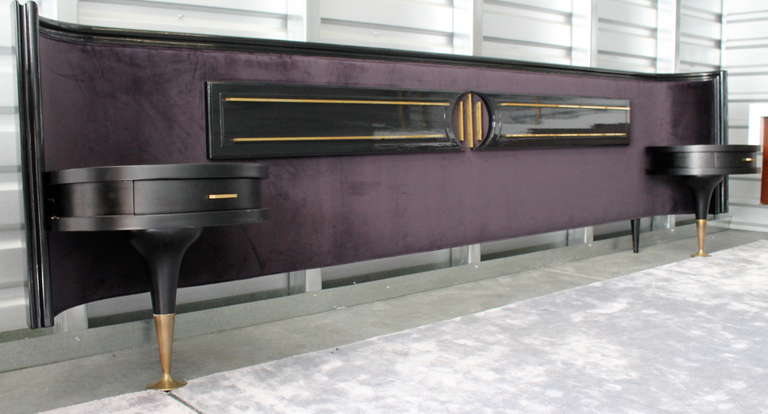 Rare Custom Headboard and Nightstands by Eugenio Escudero, Mexico City, ca.1950s