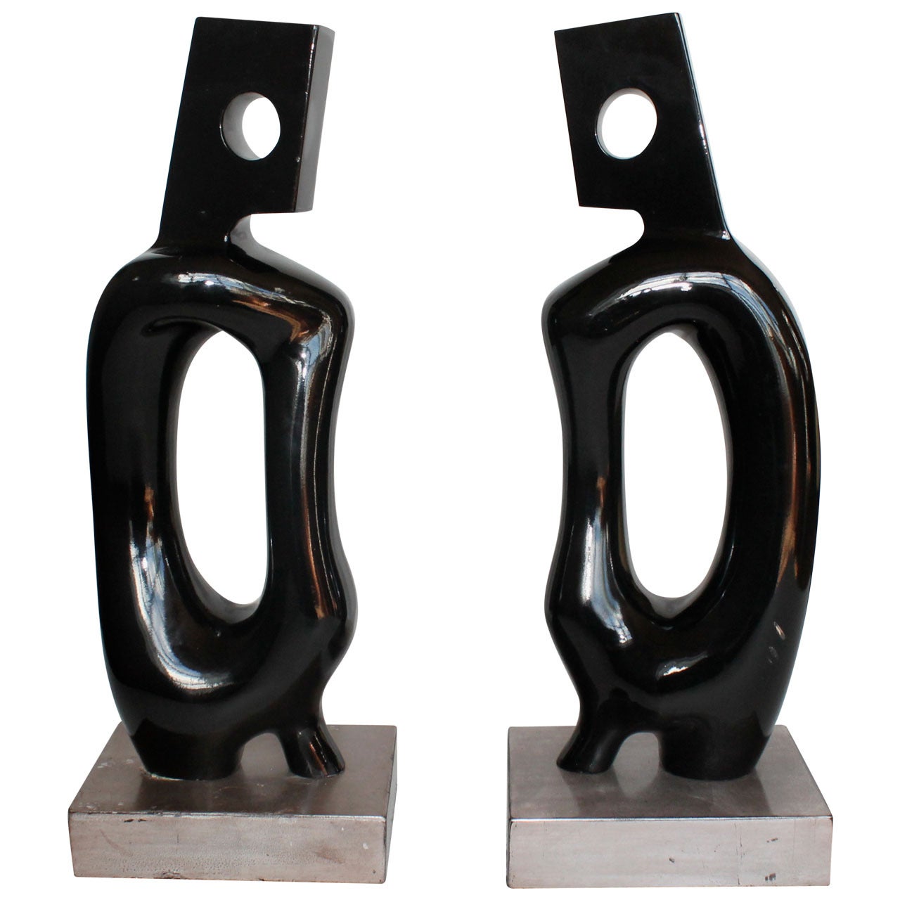 Set of Two Biomorphic Organic Carved Lacquered Wood Sculptures For Sale