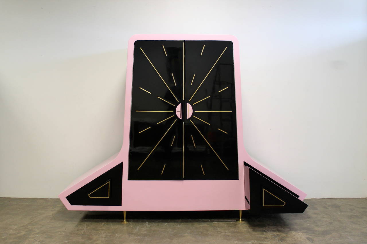 Mexican Pink and Black Lacquered Armoire by Frank Kyle, Mexico, 1950s For Sale