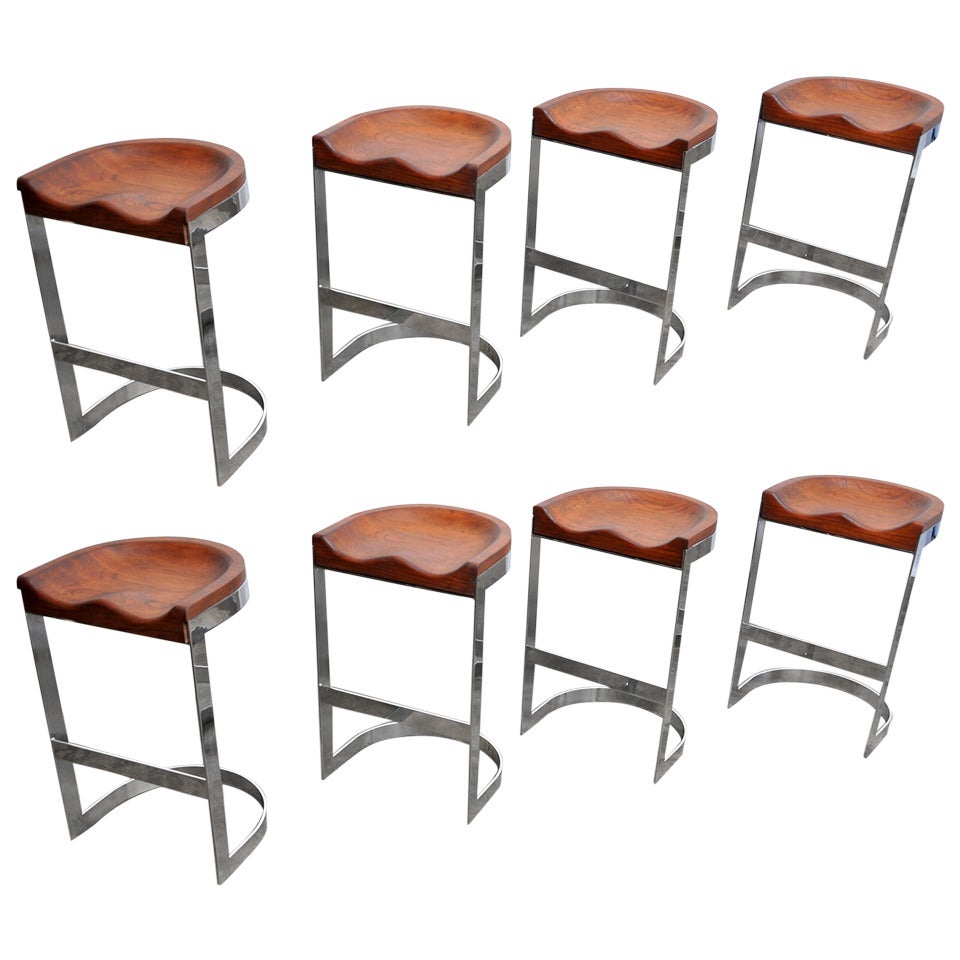 Set of 8 Barstools by Californian Craftsman Warren Bacon, Circa 1970