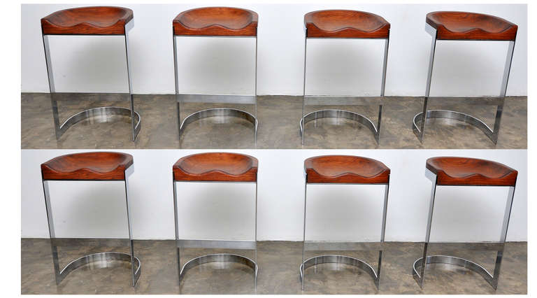 Chrome Set of 8 Barstools by Californian Craftsman Warren Bacon, Circa 1970