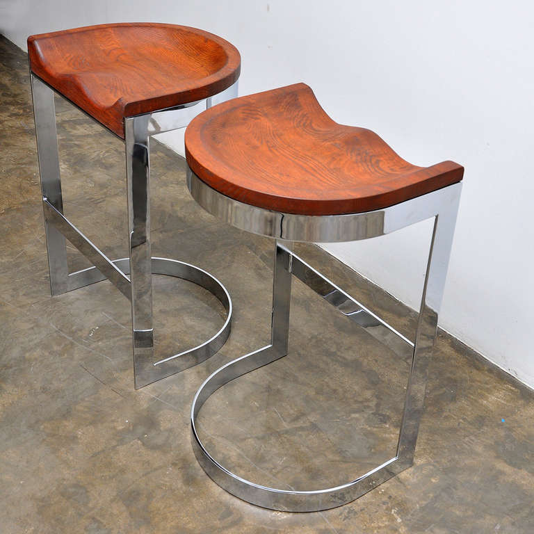 Mid-Century Modern Set of 8 Barstools by Californian Craftsman Warren Bacon, Circa 1970