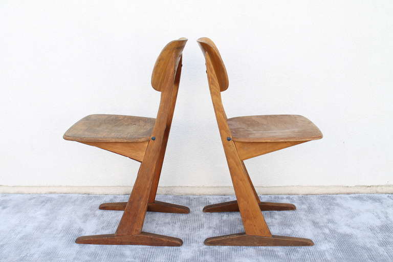 Pair of Small  Casala Oak Chairs. Germany. 1950's In Good Condition For Sale In San Diego, CA