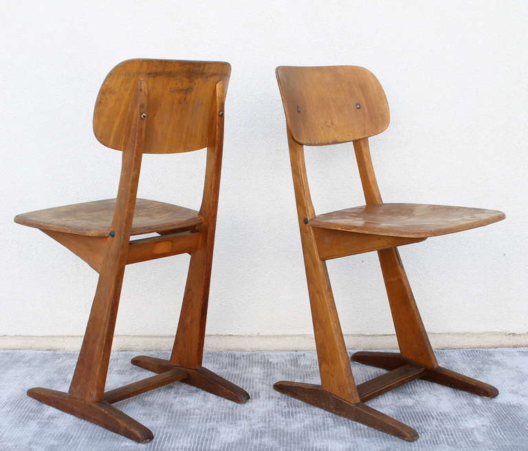 Mid-20th Century Pair of Small  Casala Oak Chairs. Germany. 1950's For Sale