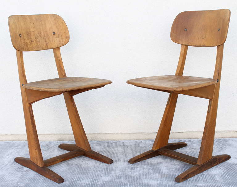 Mid-Century Modern Pair of Small  Casala Oak Chairs. Germany. 1950's For Sale