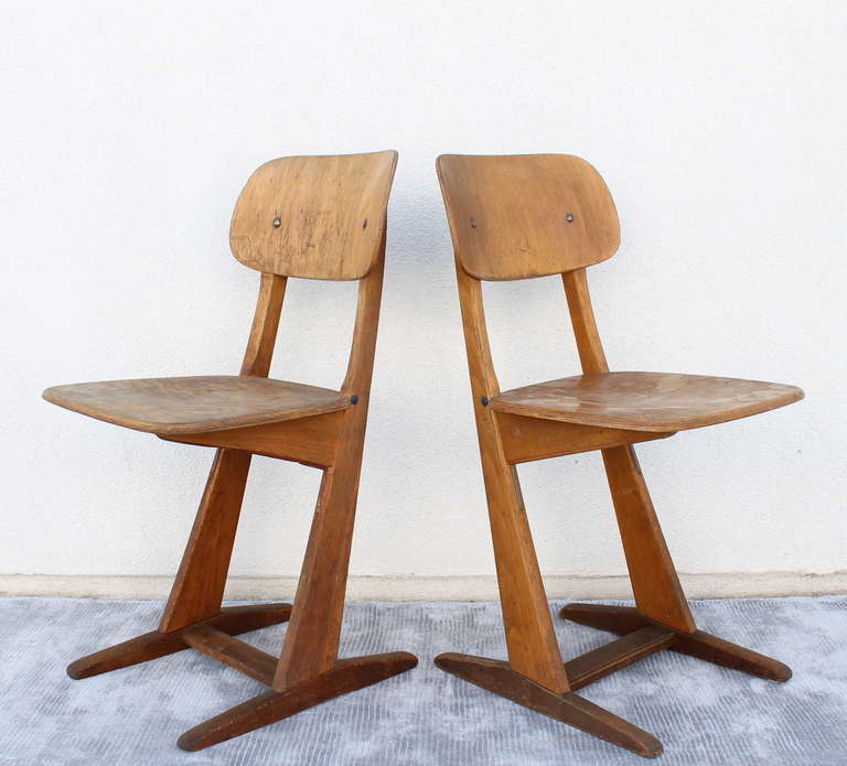 American Pair of Small  Casala Oak Chairs. Germany. 1950's For Sale